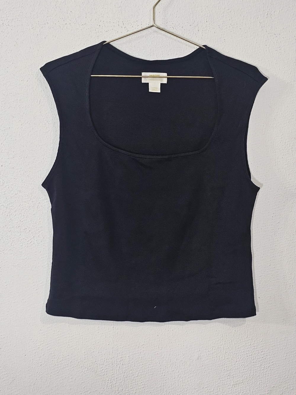 Maeve by Anthropologie Ribbed Scoop Neck Tank Top Size Large Black NWT Stretch